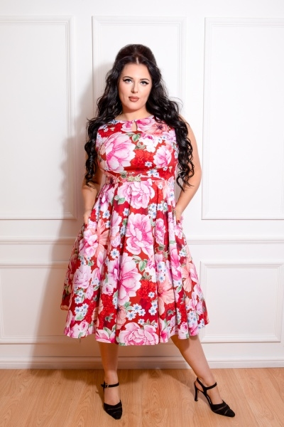 50ér kjole/swingkjole - Charlie floral - smuk kjole med et væld af roser